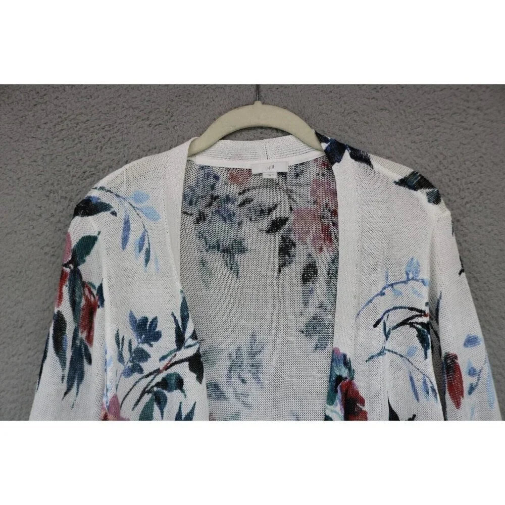 J. Jill Long Open Front Cardigan-Linen Blend-Floral-Medium-Cottagecore